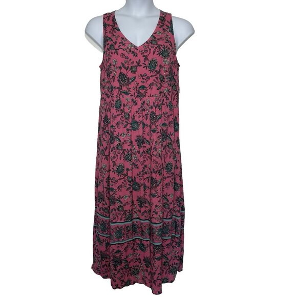 J Jill Dreamscape Border Print Maxi Dress M Pink Floral Sleeveless Boho - Picture 1 of 9